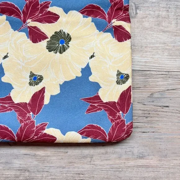 Rachel Pally Floral Clutch Cream Leather Trim Blue Red Yellow Print Bag - Picture 3 of 9